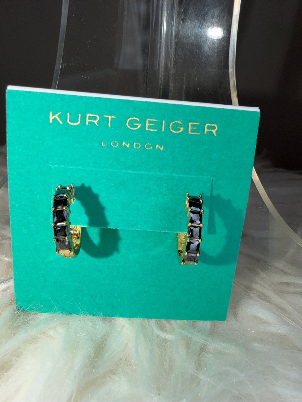 Kurt Geiger London NWT black stone with gold hoop earrings. Retail. $48